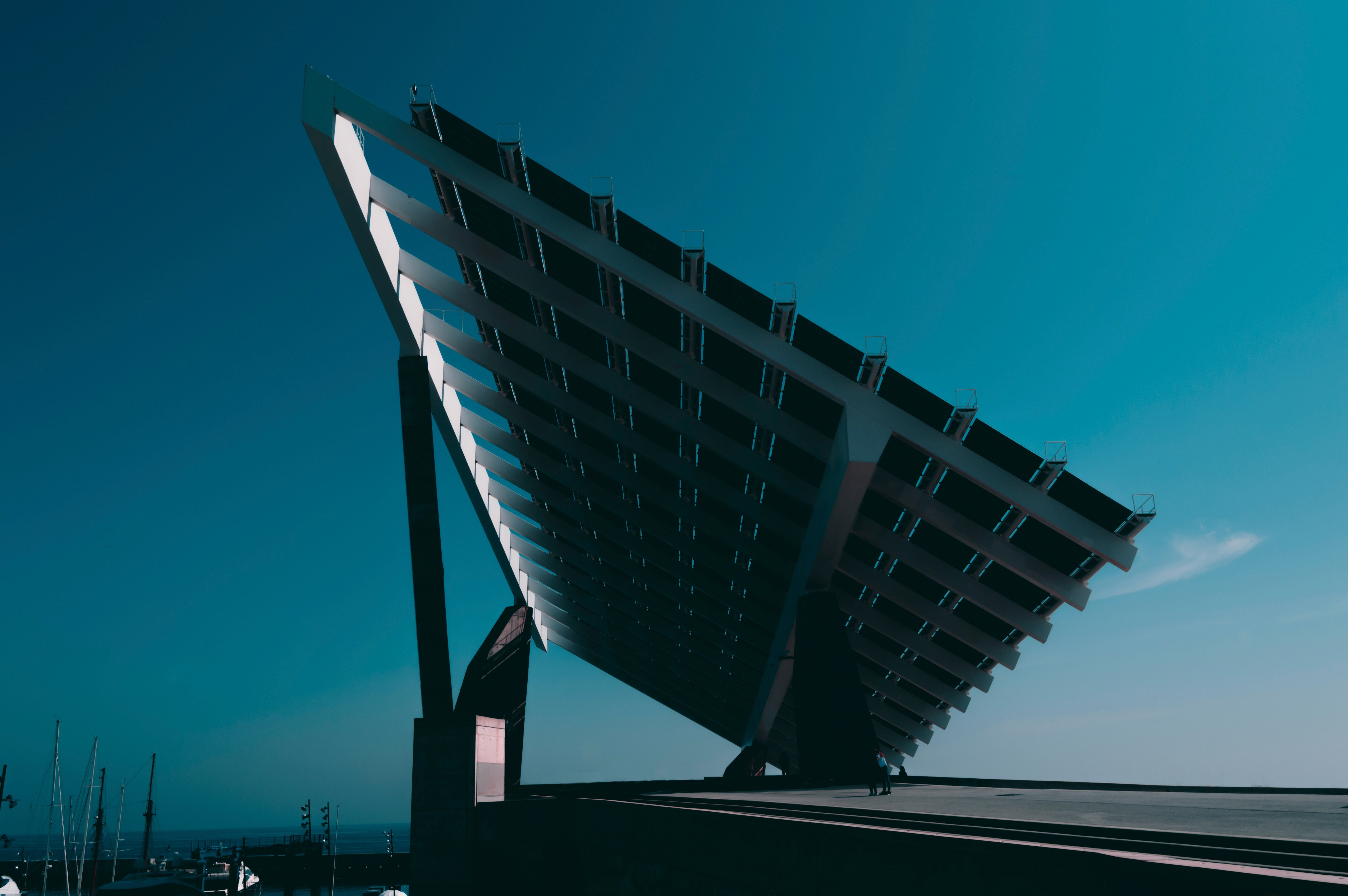 Solar panel on solar structure with blue sky in the background